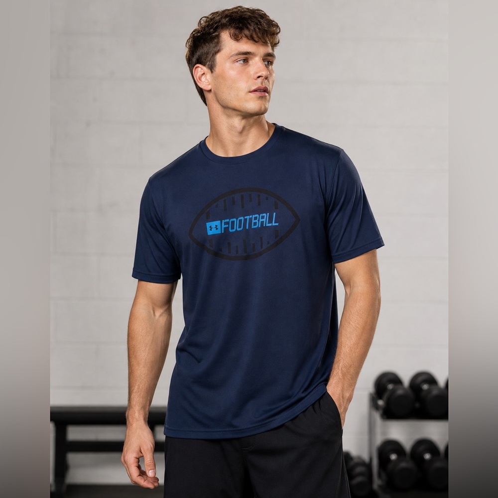Under Armour Football T-Shirt Blue HeatGear Loose Fit Men’s XL